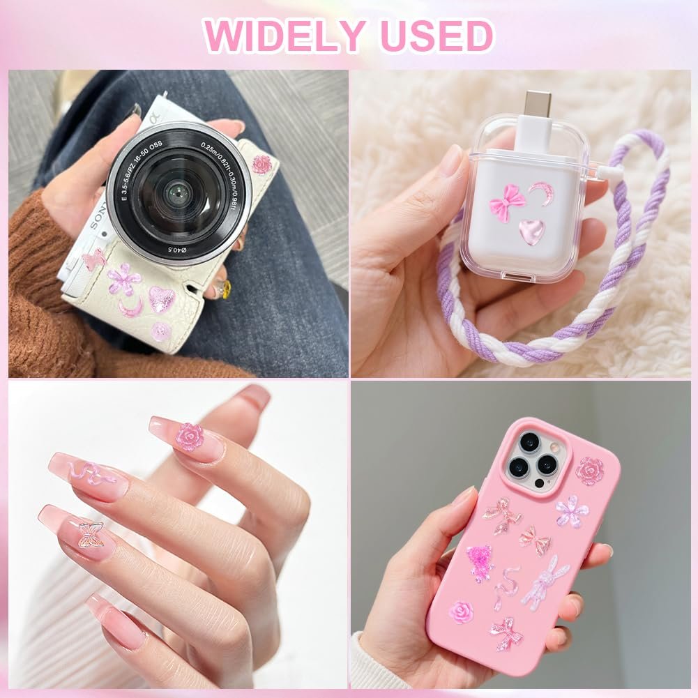 Украшения для ногтей Vicloon, 3D бантики, розовый цвет, 200 шт, фото №6