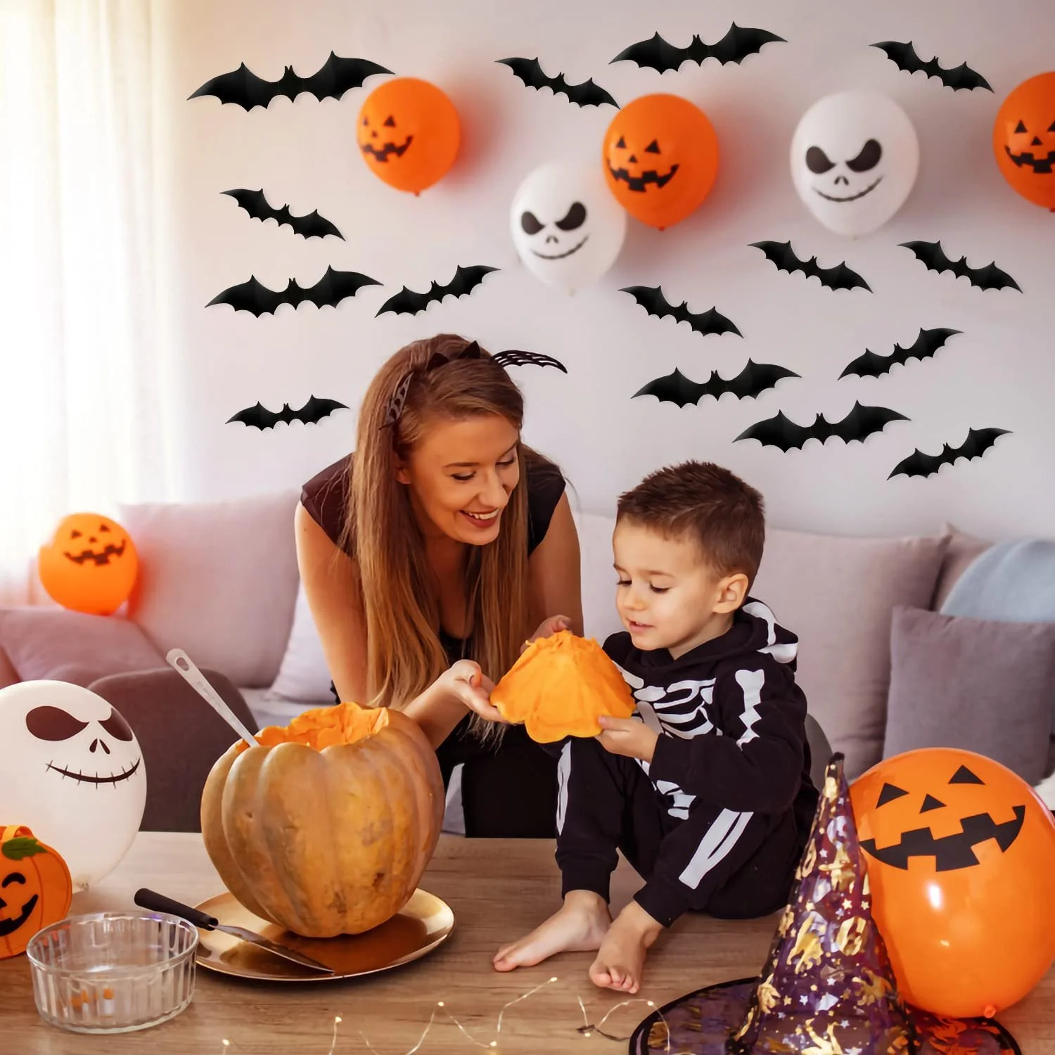 Наклейки на стіну SAVITA Halloween 3D Bat 56 шт. Чорний, фото №7