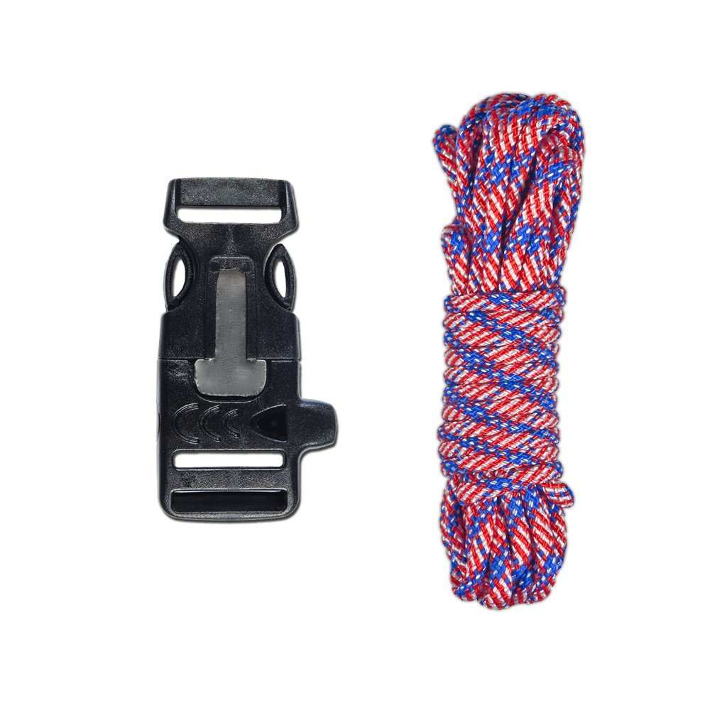 Браслет для выживания PARACORD PLANET Сделай сам Набор: паракорд 20 дюймов, огниво/пряжка со свистком, звезды и полосы, фото №1