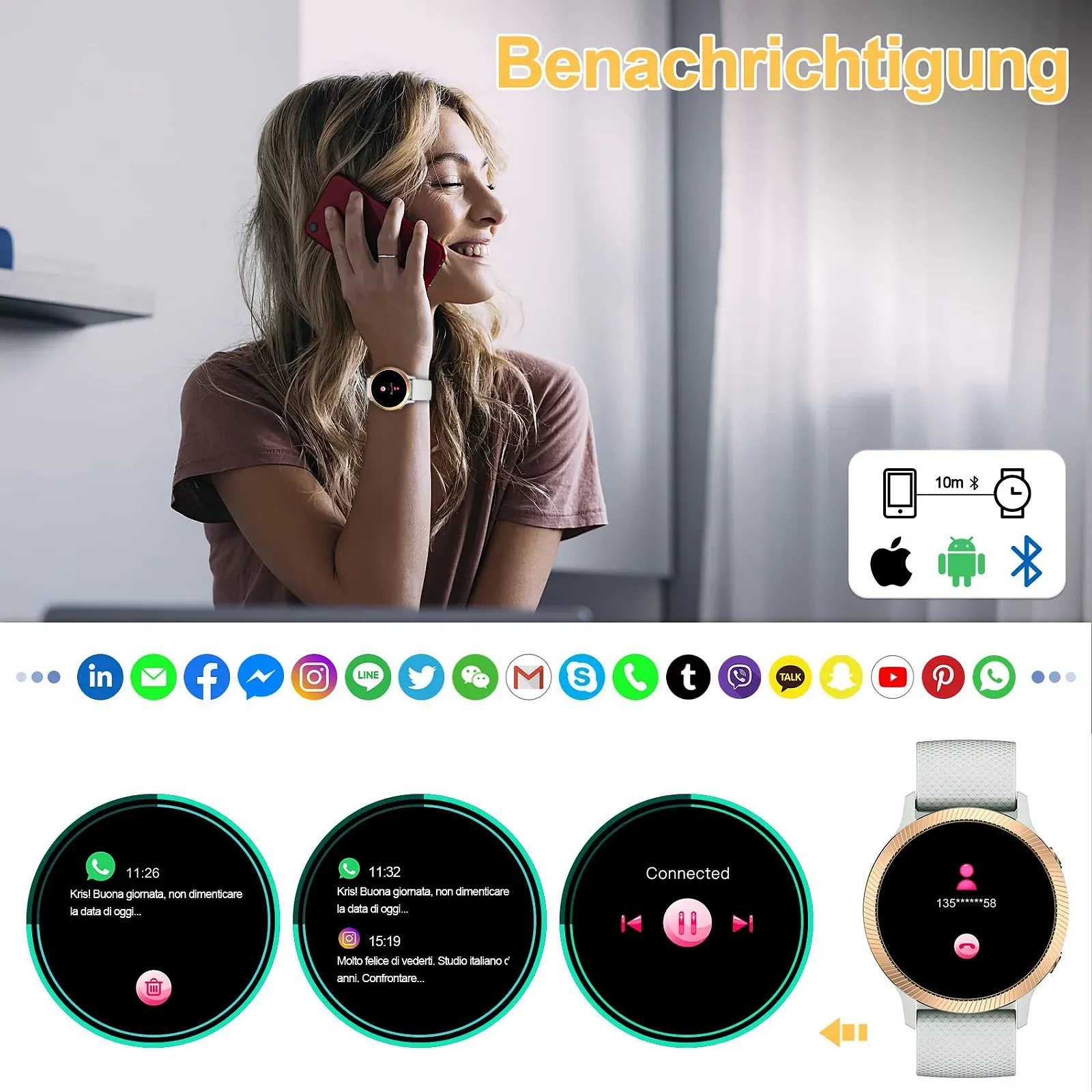 Смарт-годинник IOWODO IP68, сенсорний екран, для жінок, Android iOS, IP68, фото №3