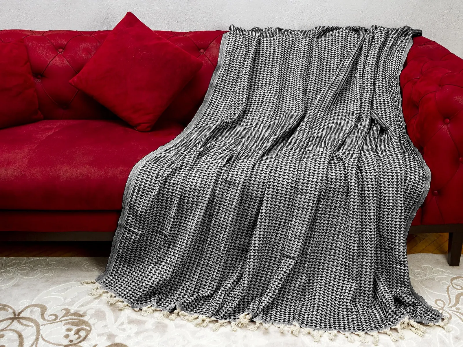 Одеяло Buena Zeba Традиционное Хлопок Зигзаг Бахрома 200 x 235 см (Черный), фото №2 Одеяло Buena Zeba Традиционное Хлопок Зигзаг Бахрома 200 x 235 см (Черный), фото №2