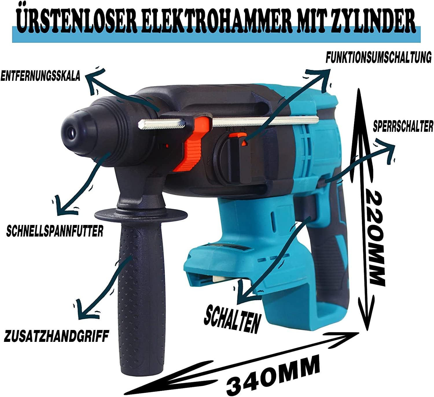 Беспроводной отбойный молоток замена для Makita DHR243Z DHR171Z 600Вт с бесщеточным двигателем SDS Plus без аккумулятора, фото №7