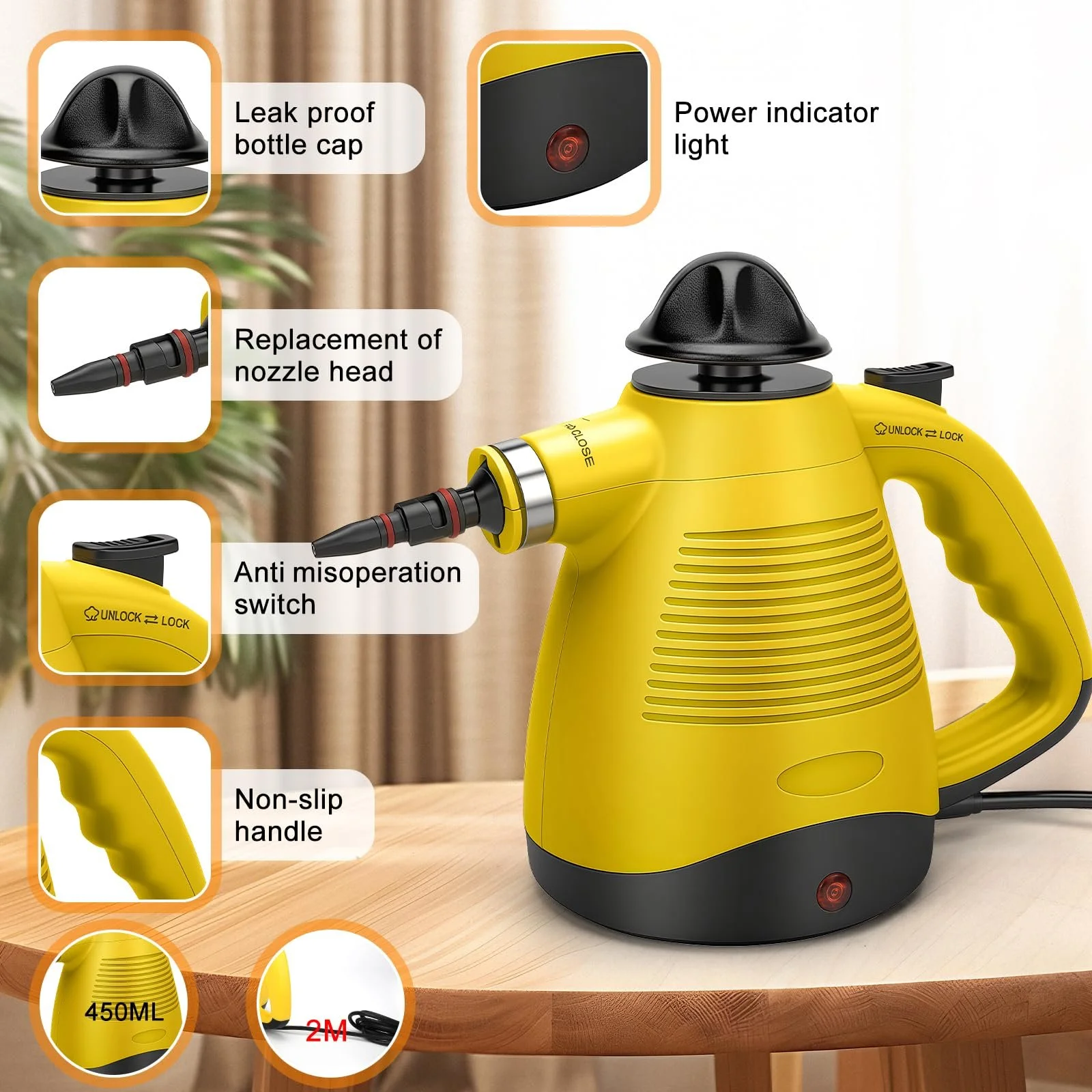 Ручний пароочисник 1050 Вт 450 мл 3.5 бар 8 аксесуарів 2 м кабель, фото №2 Ручний пароочисник 1050 Вт 450 мл 3.5 бар 8 аксесуарів 2 м кабель, фото №2