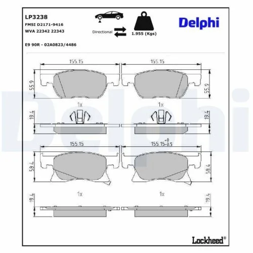 Комплект тормозных колодок, дисковый тормоз DELPHI LP3238 для OPEL VAUXHALL передняя ось, фото №3