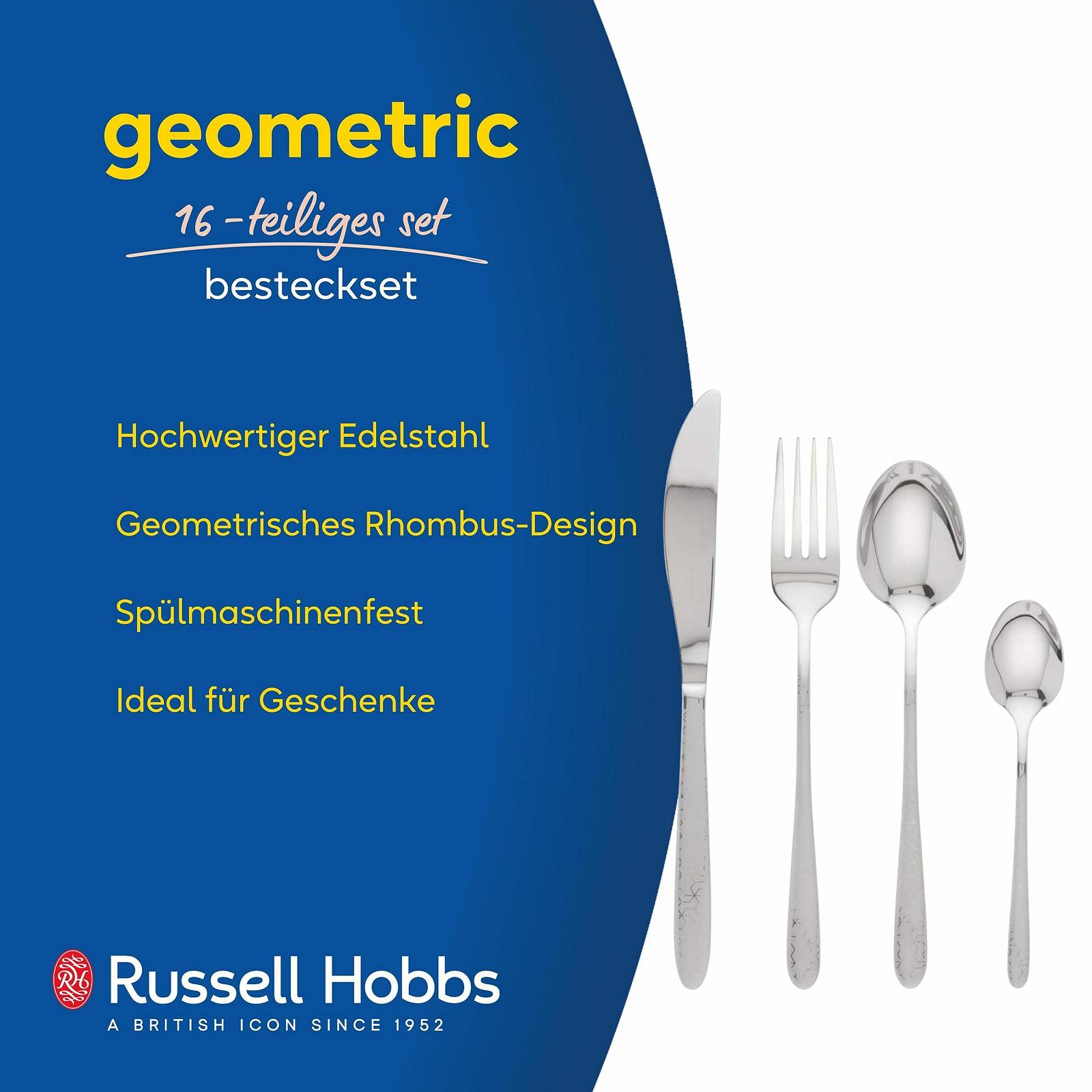 Набір столових приборів Russell Hobbs Rhombus RH01519EU, 16 предметів, нержавіюча сталь, сріблястий, фото №2 Набір столових приборів Russell Hobbs Rhombus RH01519EU, 16 предметів, нержавіюча сталь, сріблястий, фото №2