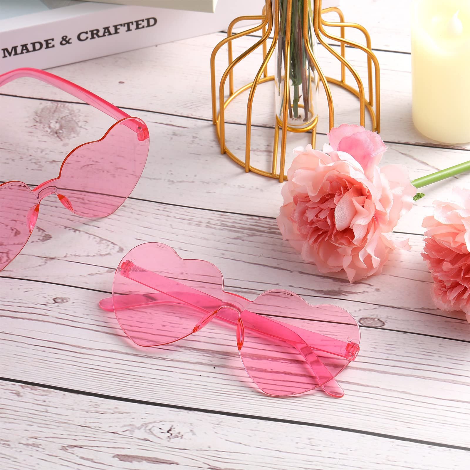 Сонцезахисні окуляри Weewooday Серцеподібні Без оправи Рожевий (2 пари), фото №6