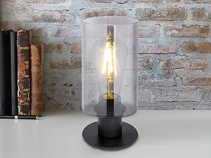 Настольная лампа Globo LED дымчатое стекло цилиндрический абажур диаметр 10 см черный матовый металл synthetic.ua - Фото 1