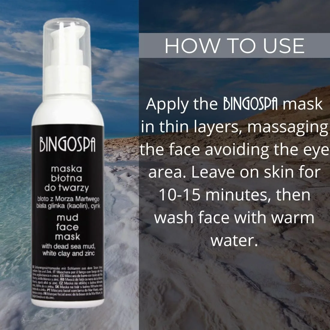 Маска для лица Грязь Мертвого моря BINGOSPA с каолином и цинком для жирной кожи, от загрязнений, черных точек, акне, прыщей и себореи, 150 г, фото №3