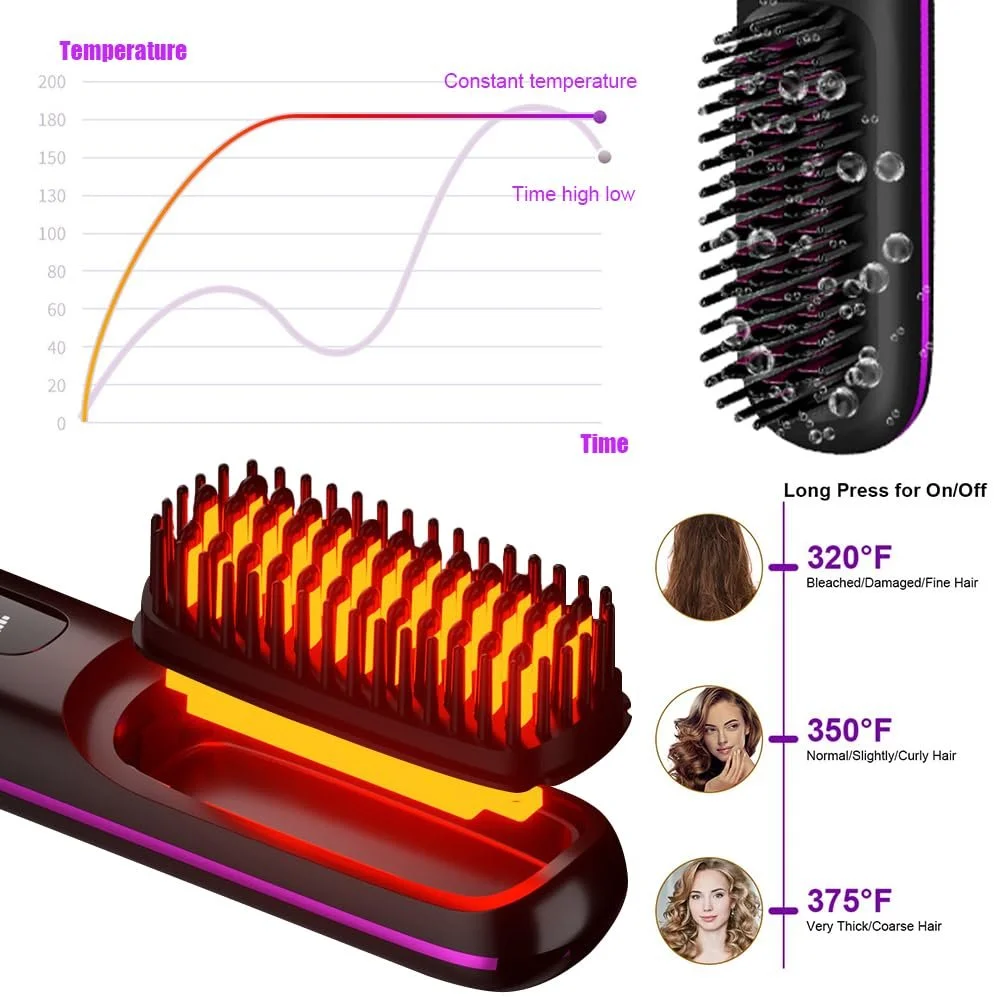 Щітка-випрямляч акумуляторна з LED-дисплеєм 3 рівні температури 160 °C - 200 °C, фото №4