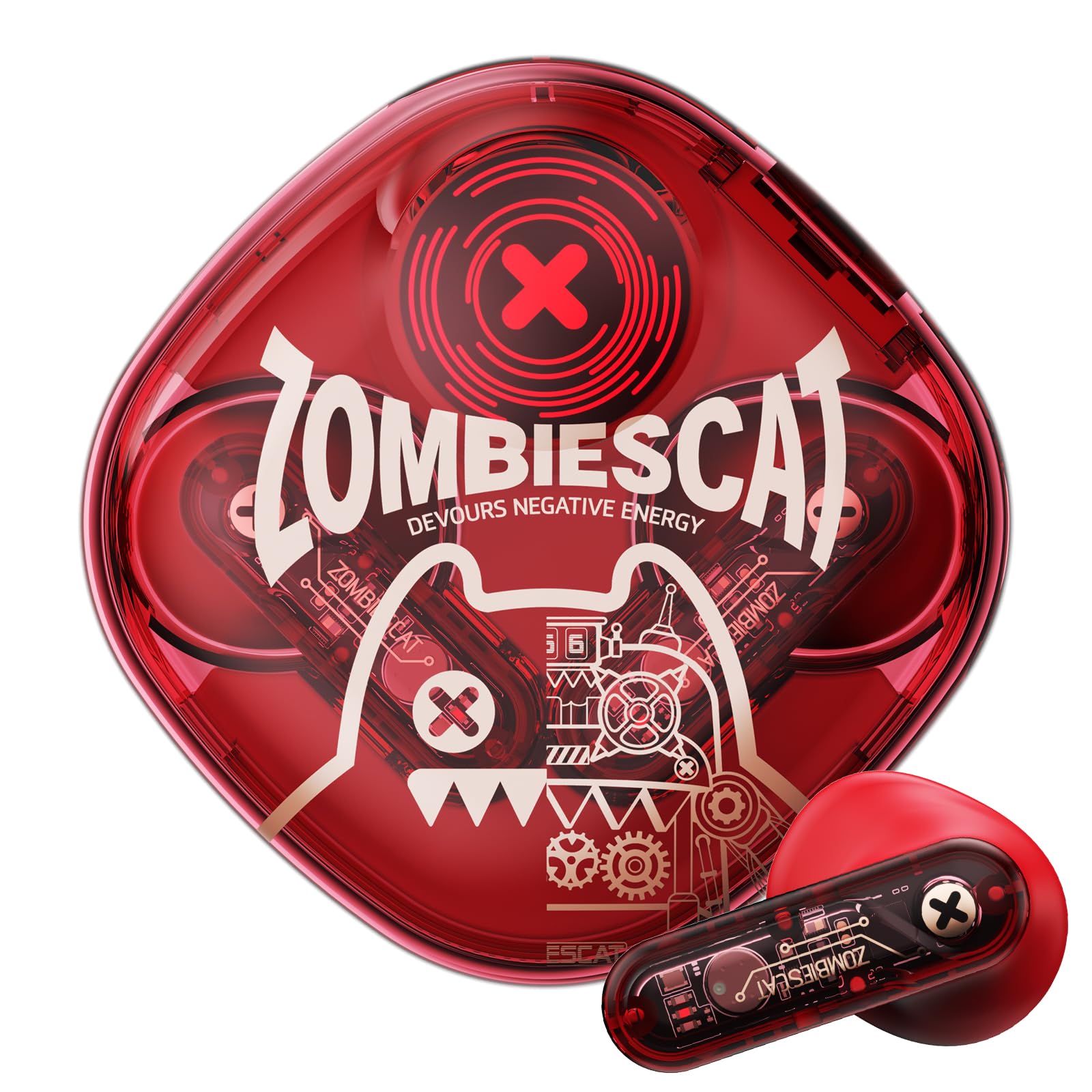 Наушники ZOMBIES CAT Wireless Bluetooth 5.3 Playtime HiFi Stereo Exclusive Light Effects Touch Control In-Ear для iOS Android B2 красный, фото №1