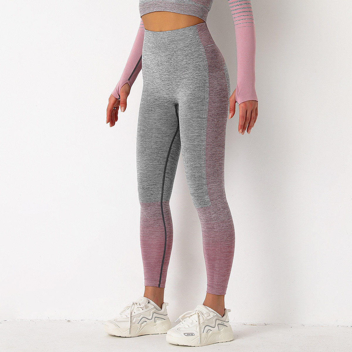 Леггинсы женские спортивные 9653 S серые с розовым, фото №5