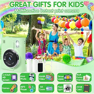Детская фотокамера мгновенной печати 1080P HD 2.4 дюйма 32GB 6 рулонов бумаги synthetic.ua - Фото 1