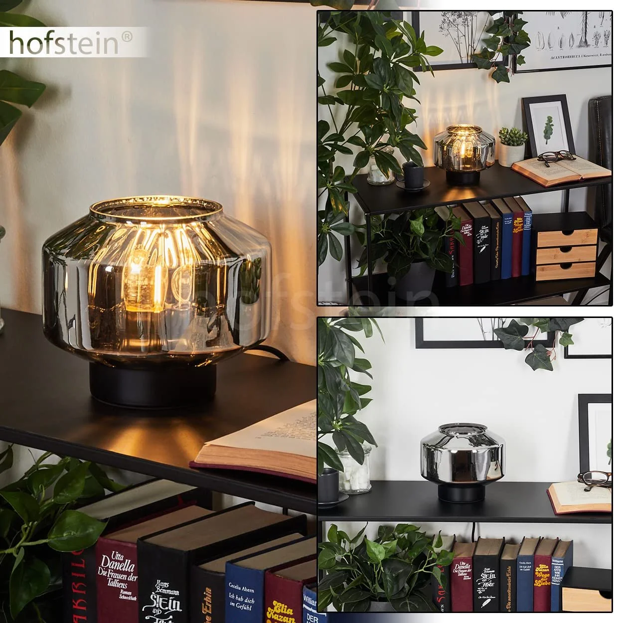 Настільна лампа Gondim Modern метал/скло 18 см 15 см E27 чорна/димчаста, фото №2