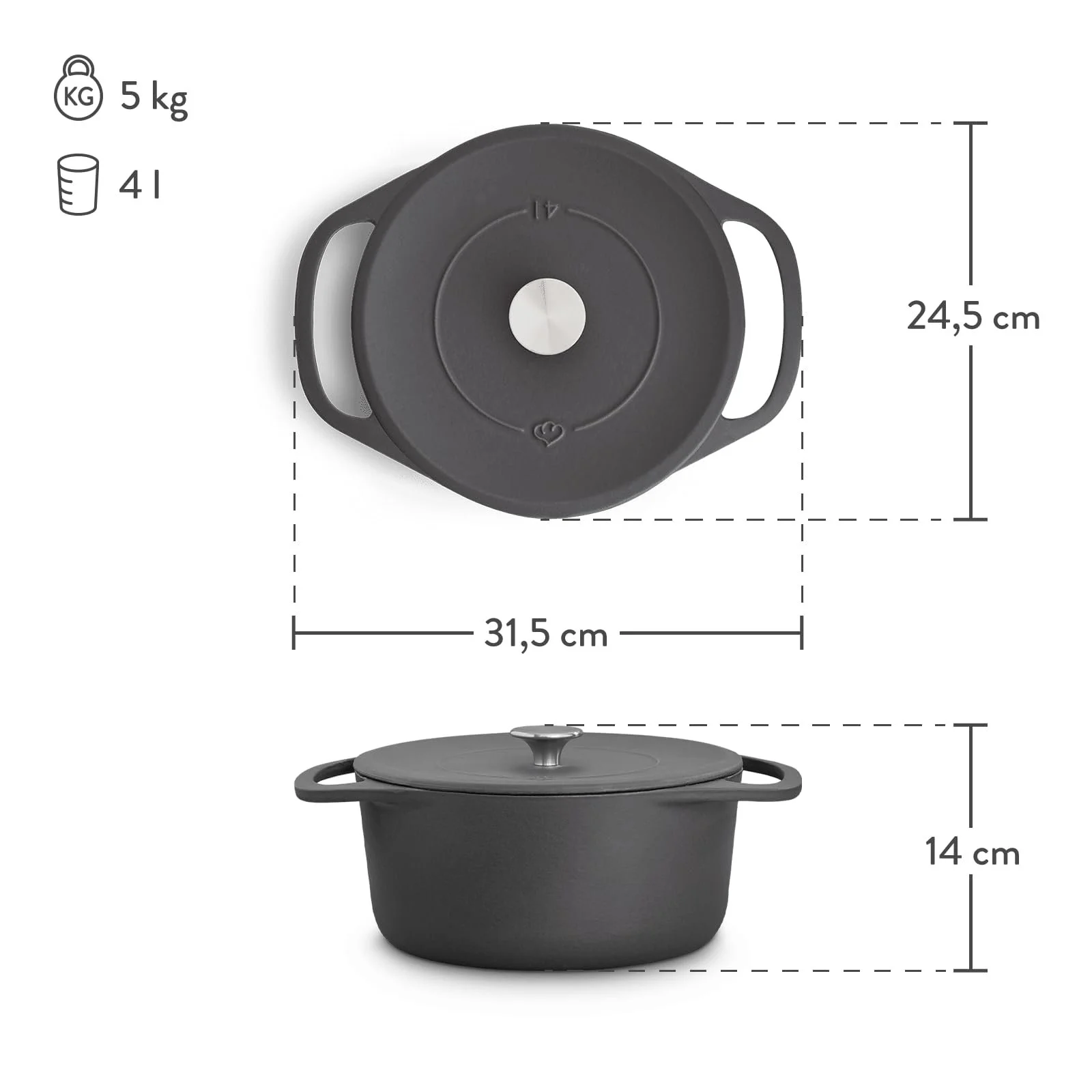 Каструля Clara Чавун з кришкою для індукційної плити та духовки, фото №2