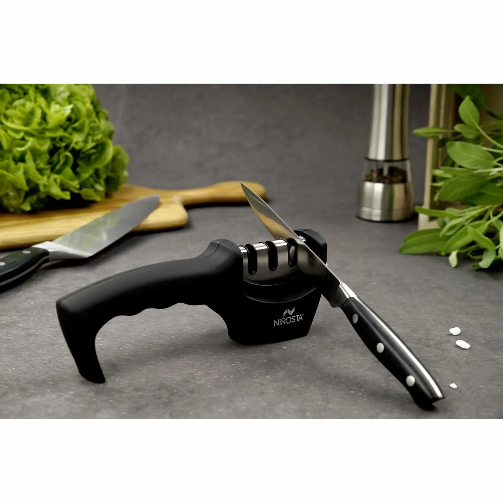 Точило для ножів Nirosta 3-ступінчаста з ABS еластомеру та нержавіючої сталі Чорний/Нержавіюча сталь 1 шт., фото №3