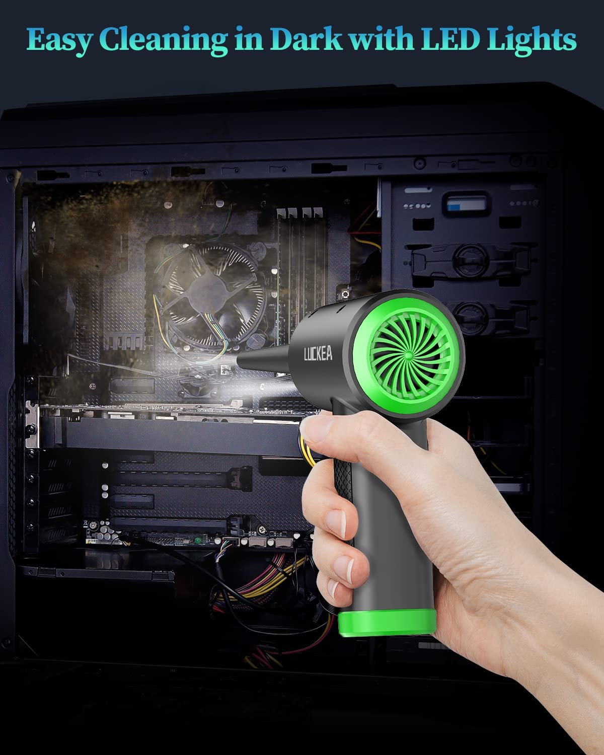 Электрическая воздуходувка LUCKEA 3 скорости LED-подсветка 5 насадок, фото №4