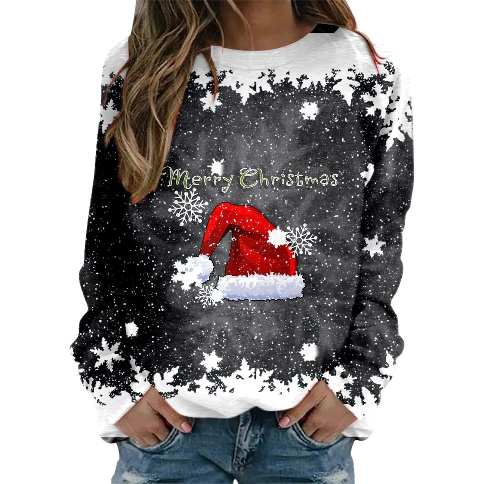 Женский Рождественский Джемпер Рождественский джемпер с забавным рисунком снеговика с бокалом красного вина, Рождественский джемпер с длинными рукавами и круглым вырезом, Рождественский джемпер с длинными рукавами, фото №1