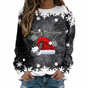 Женский Рождественский Джемпер Рождественский джемпер с забавным рисунком снеговика с бокалом красного вина, Рождественский джемпер с длинными рукавами и круглым вырезом, Рождественский джемпер с длинными рукавами - Фото 1