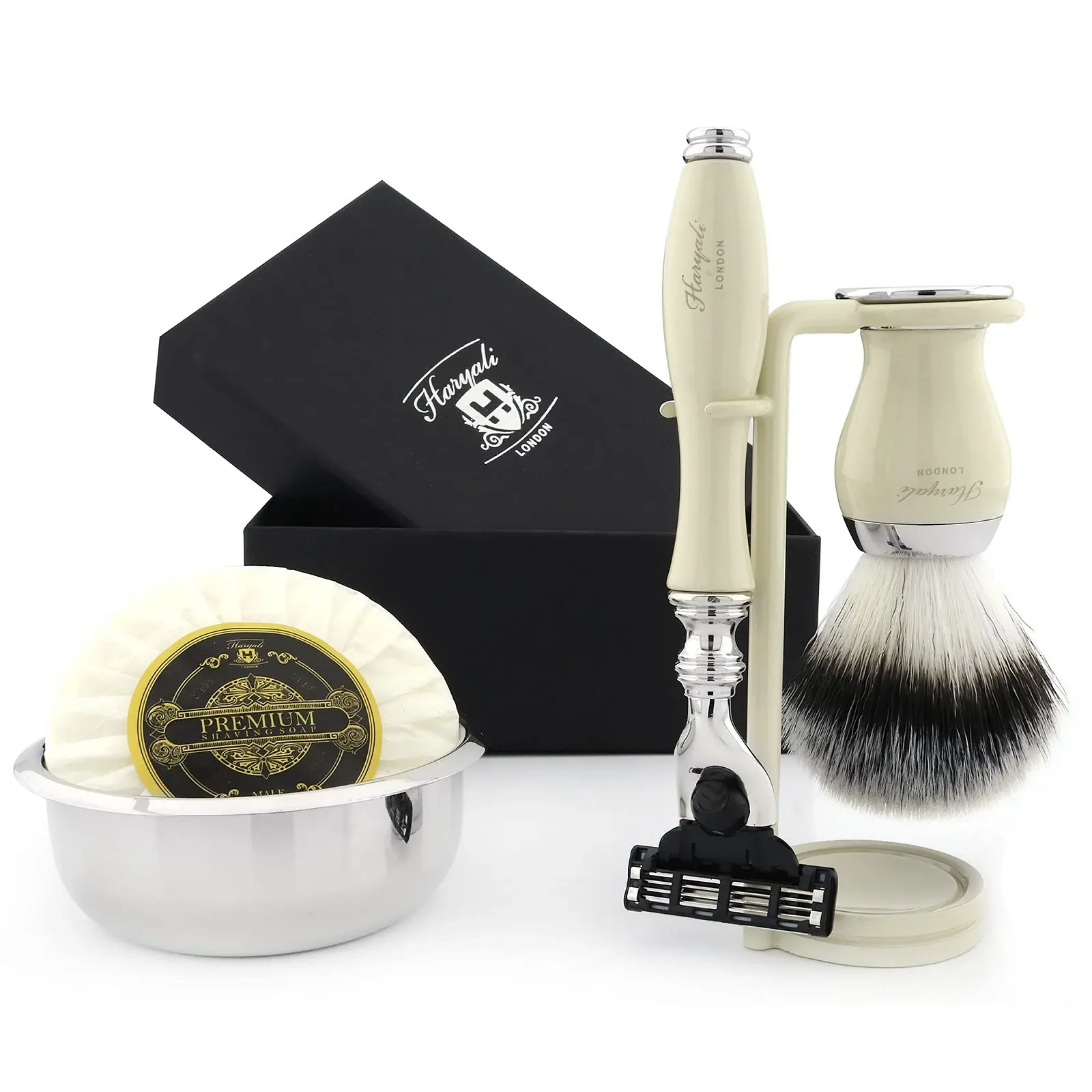 Набор для бритья Brand Box станок, помазок, чаша, подставка Ivory, фото №1