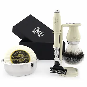 Набор для бритья Brand Box станок, помазок, чаша, подставка Ivory - Фото 1