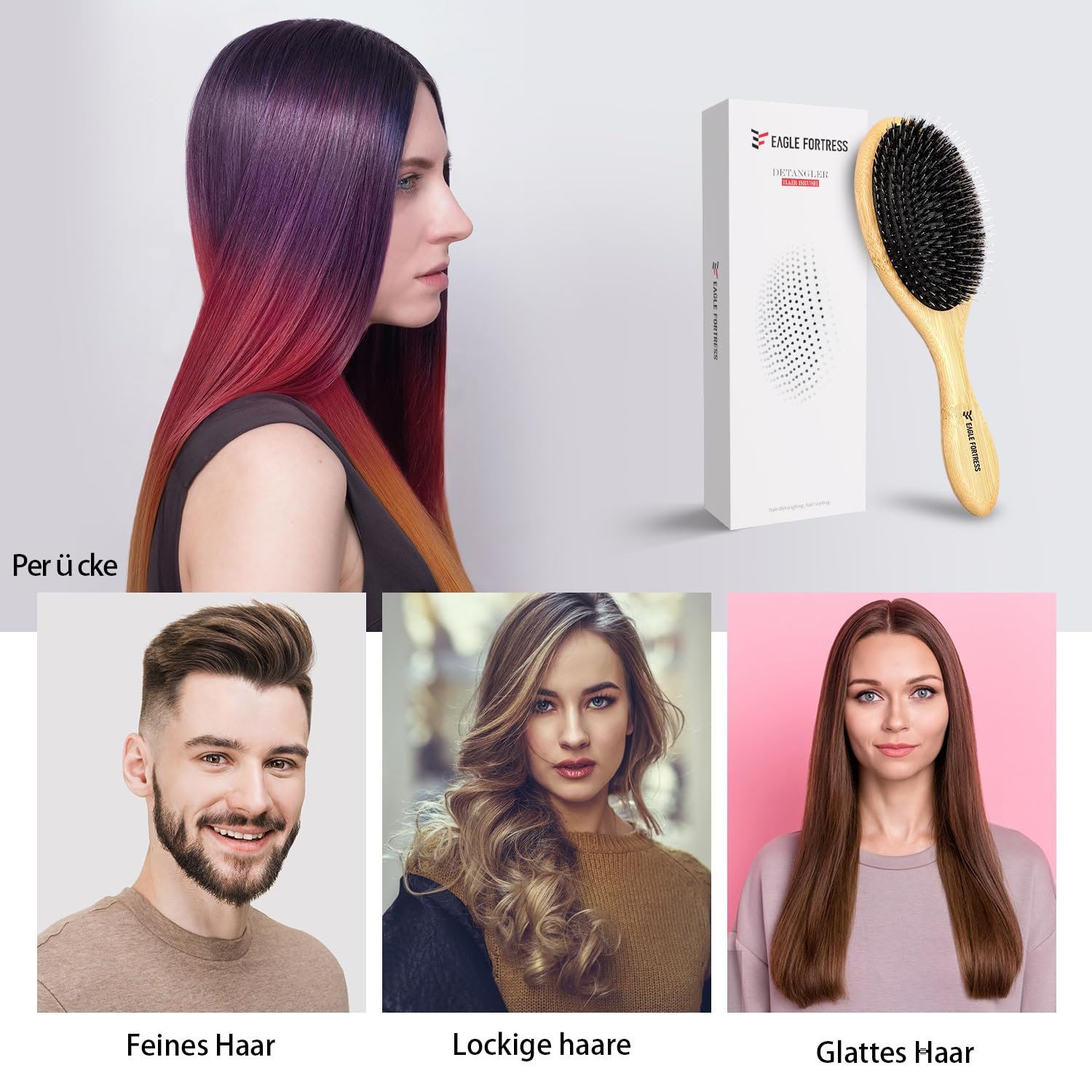 Щітка для волосся з щетини кабана з нейлоновою щетиною Bamboo, фото №7