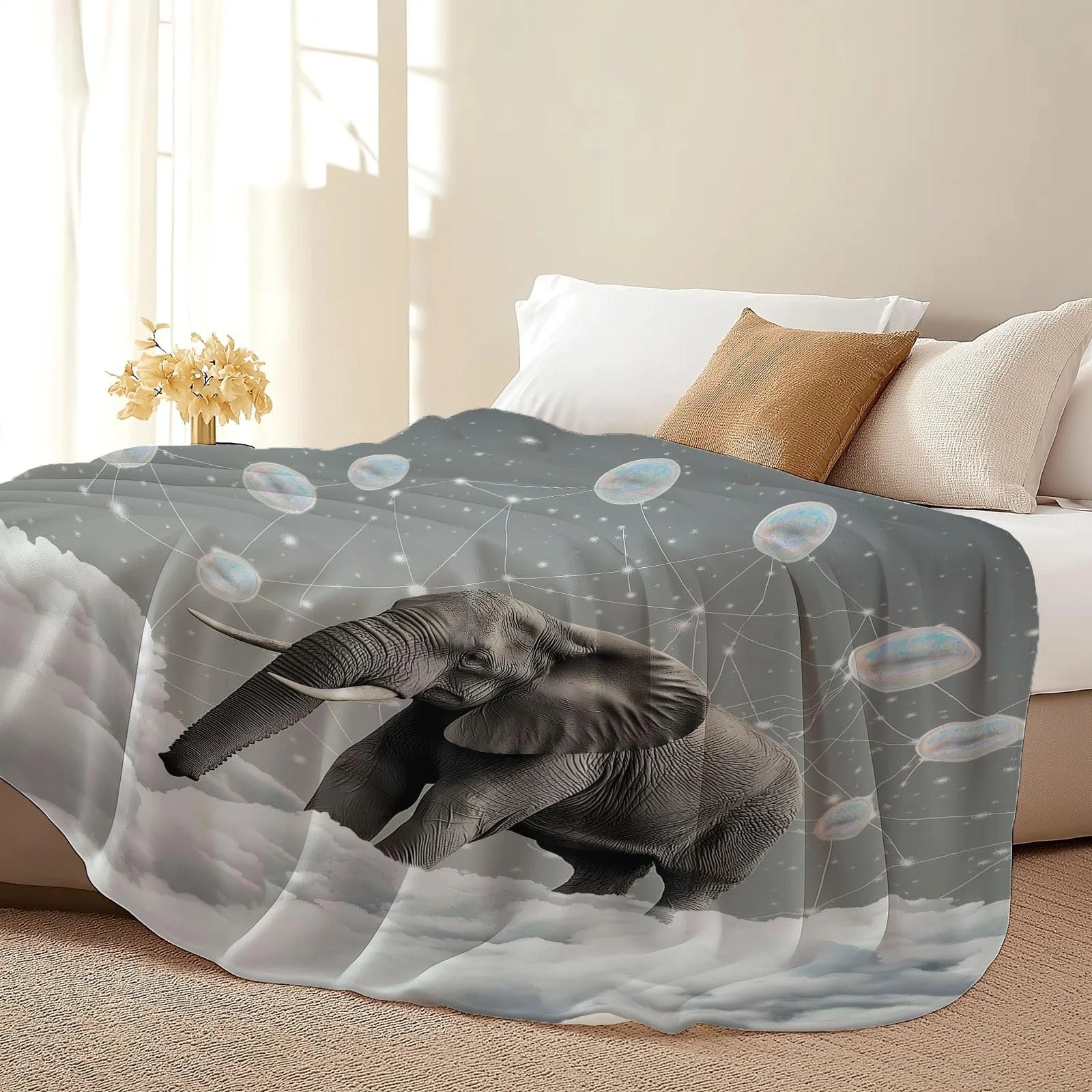 Одеяло Cuddly 180 x 220 см Мягкое и теплое 3D Космические пузыри Слоненок Фланелевое одеяло для кровати Диван Спальня Офис Серый Микрофибра Покрывало на кровать Декоративный плед, фото №5