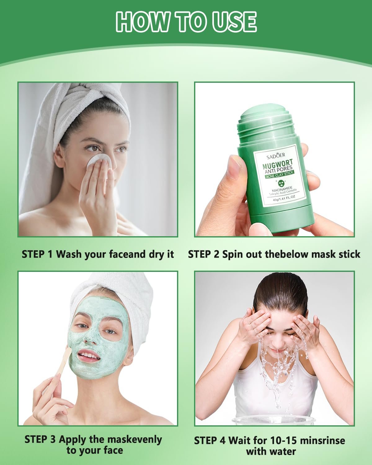 Маска-стік Зелений Чай для глибокого очищення пор, з екстрактом зеленого чаю, 2 шт, фото №4