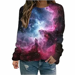 Сорочка с длинными рукавами Komiseup Galaxy Женская, с круглым вырезом, без капюшона, 3D печать галактики, Модная толстовка, большие размеры, карнавальный костюм, подростковая, девочки, Streetwear 13 - Фото 1