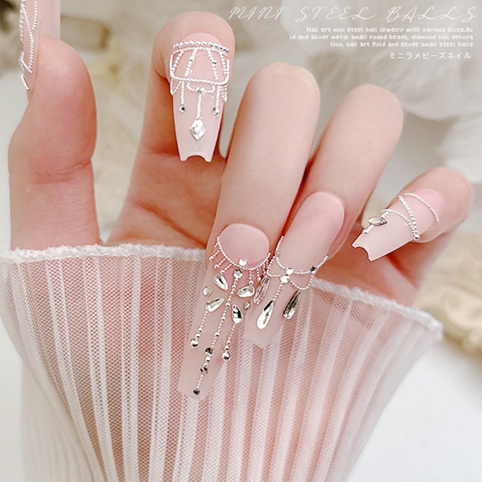 Разнокалиберные шарики икры для дизайна ногтей, металлические шарики для ногтей, золото, серебро, фото №3