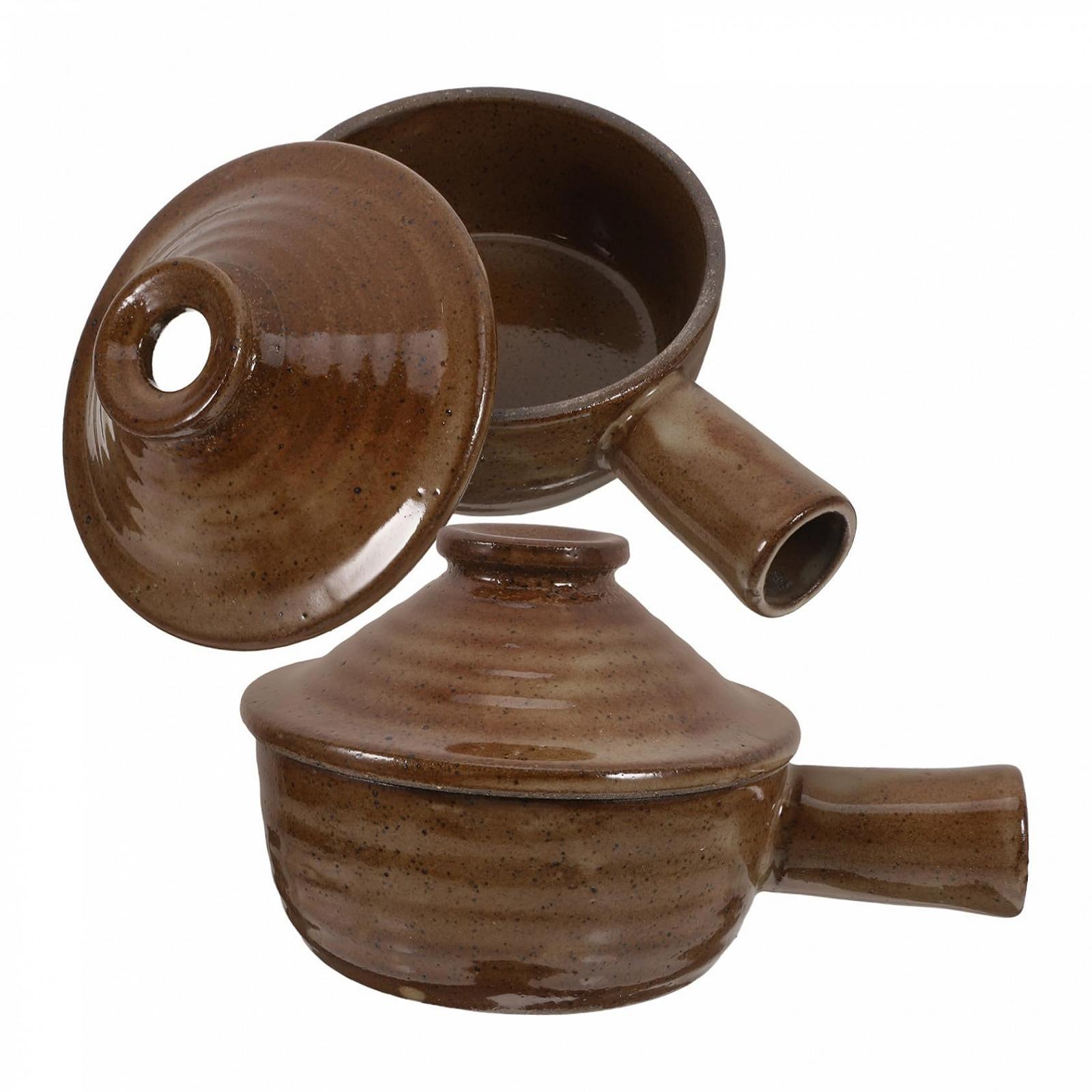 Набор кастрюль-жаровен 2 шт. керамика жаростойкие терракотовые с крышкой, фото №1