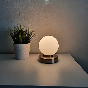 Настольные лампы (набор из 2 шт.) Ball Touch LED E14 Никель Опаловое стекло Серебристый synthetic.ua - Фото 1