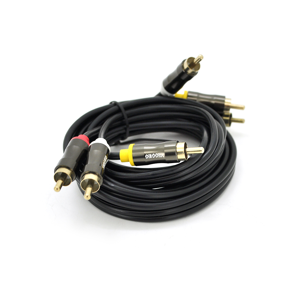 Кабель VEGGIEG AV301 Audio-Video 3хRCA папа GOLD конектор круглий Чорний 1,5 м Пакет, фото №1