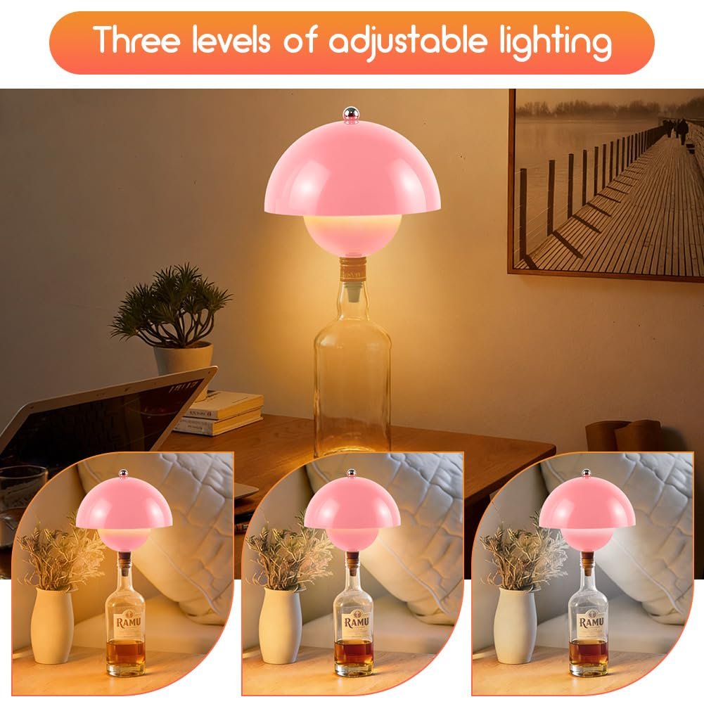 Лампа-насадка на пляшку CEWROM акумуляторна LED USB Рожева, фото №4