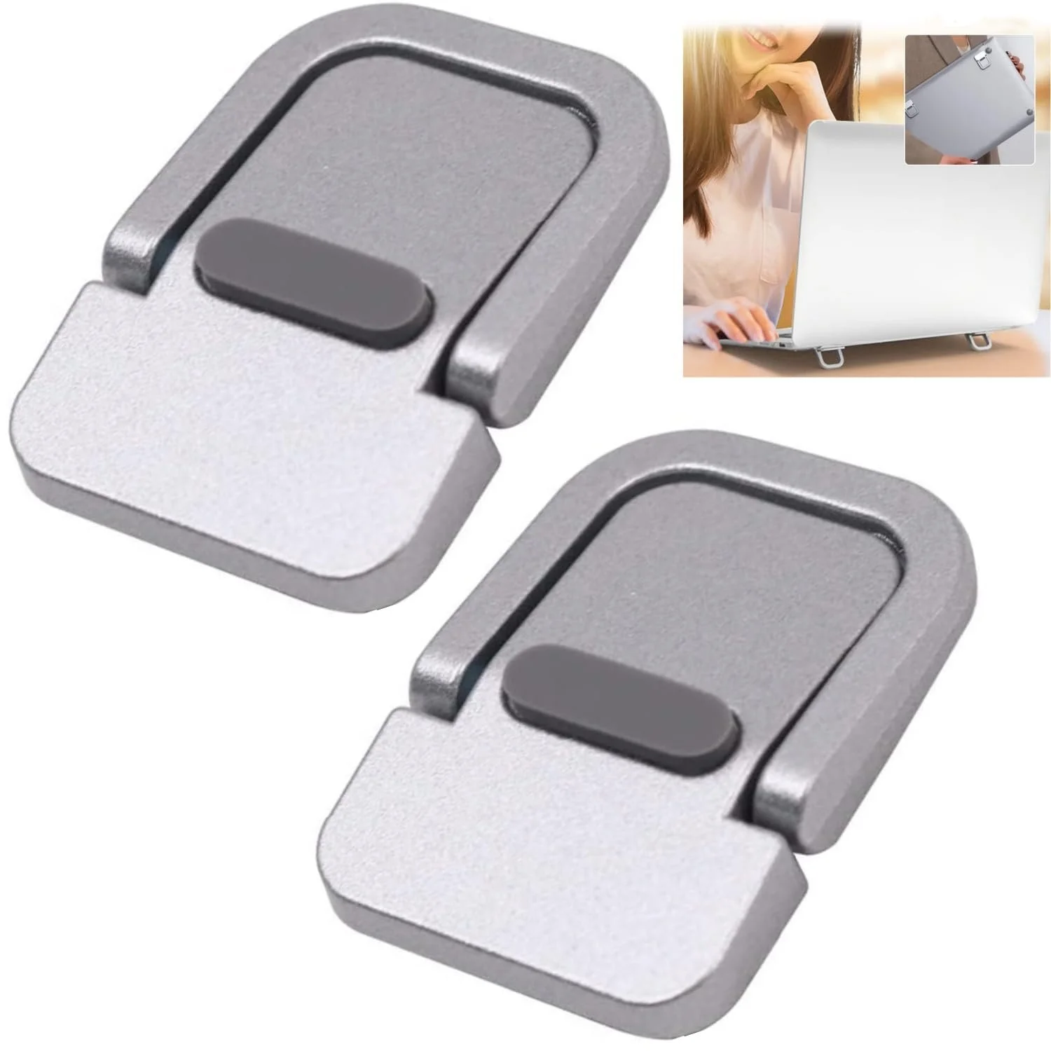Подставка для ноутбука, 2 шт., Складная подставка для ноутбука, Самоклеящийся держатель для компьютера, Мини-подставка для ноутбука, Невидимая подставка для ноутбука, Совместима со многими ноутбуками (Серебристая), фото №1