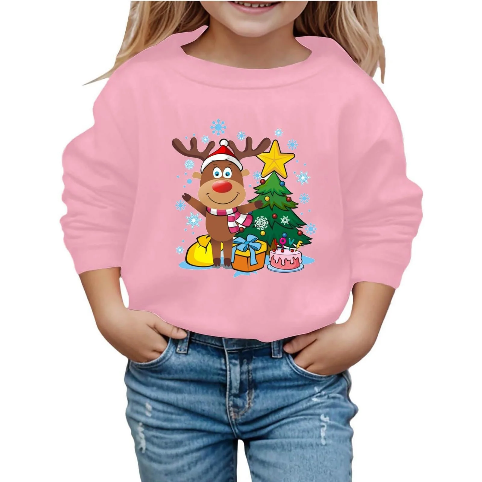 Рождественский свитер для девочки, размер 98-146, свитшот с длинными рукавами, круглый вырез, с принтом букв, фото №1