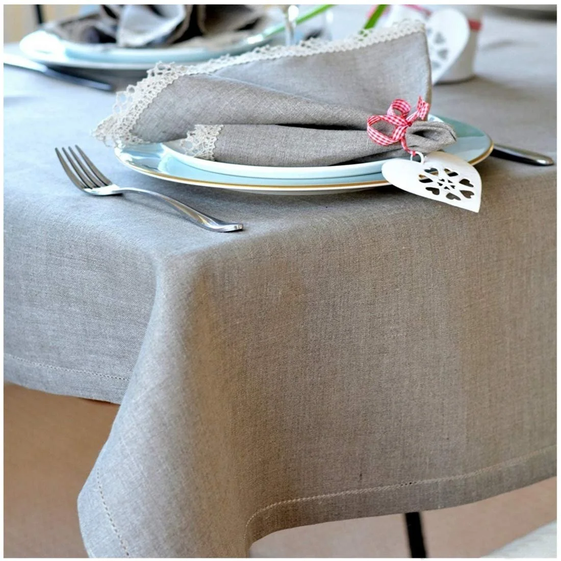 Скатертина Linen & Cotton Florence Luxury 100% льон з мережкою, фото №1