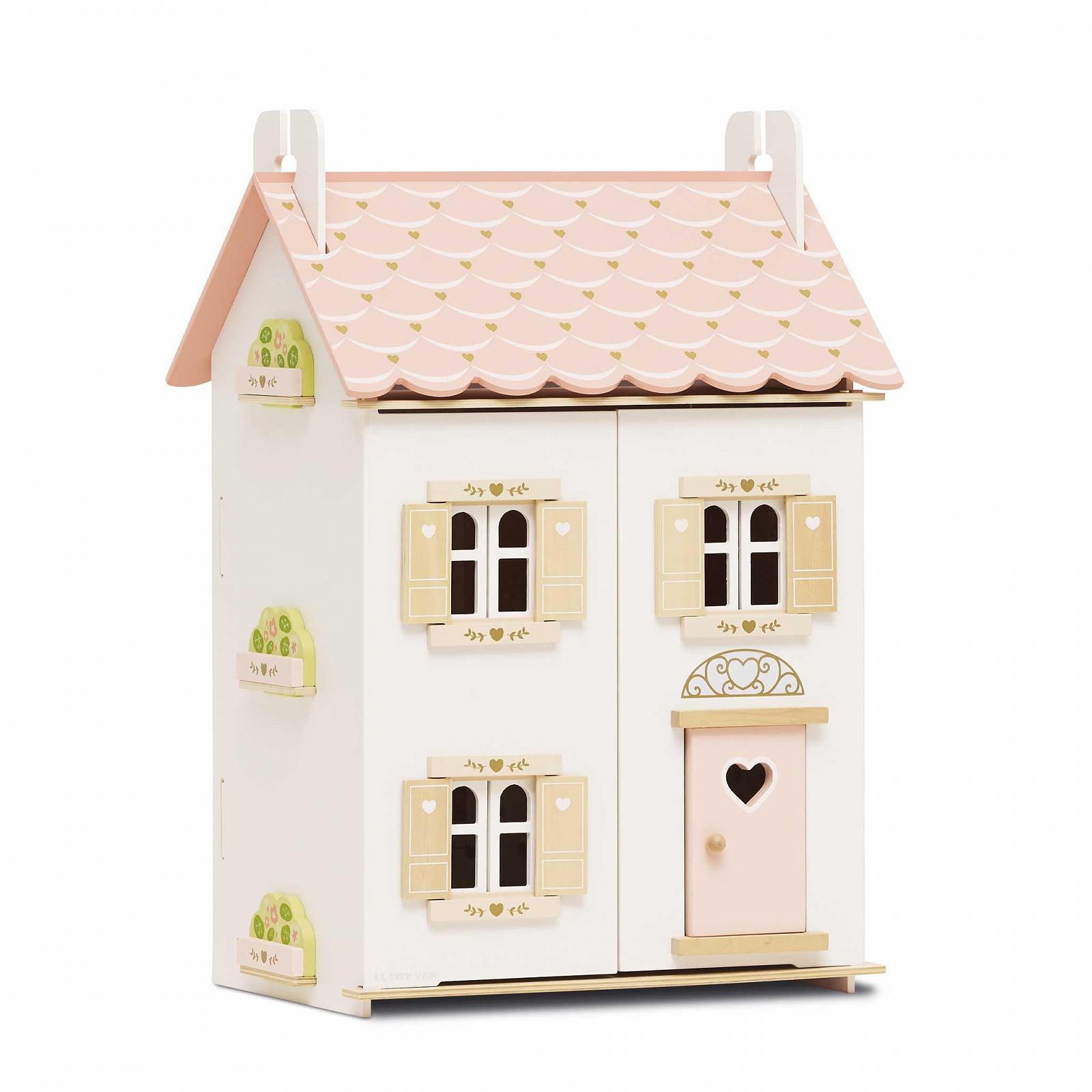 Кукольный домик Le Toy Van Rose Heart 3 года 2 уровня L 44 x D 36 x H 66 см деревянный для девочек с дверцами, окнами и ставнями, которые открываются, фото №1