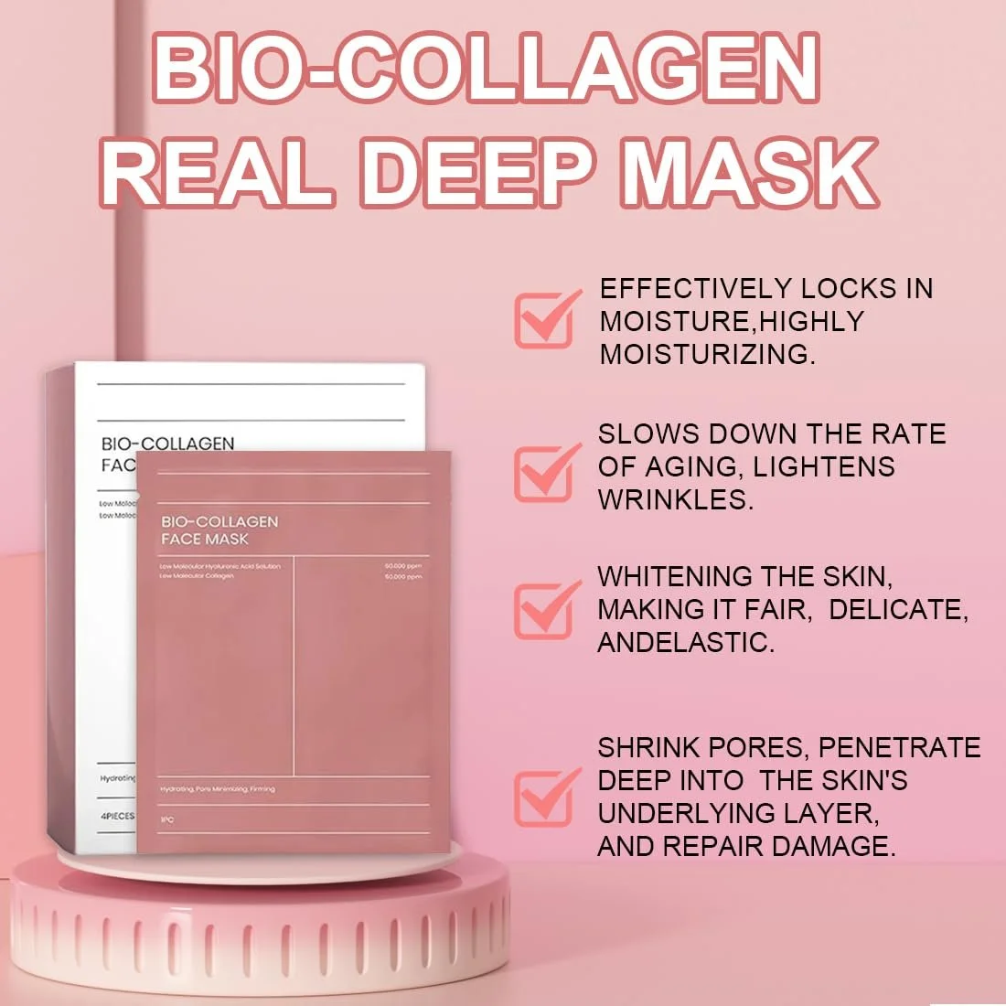 Маска Колагенова Organic Korean, Набір 4 шт, Маска для Обличчя Нічна, Зволожуюча, для жінок (1 набір), фото №4