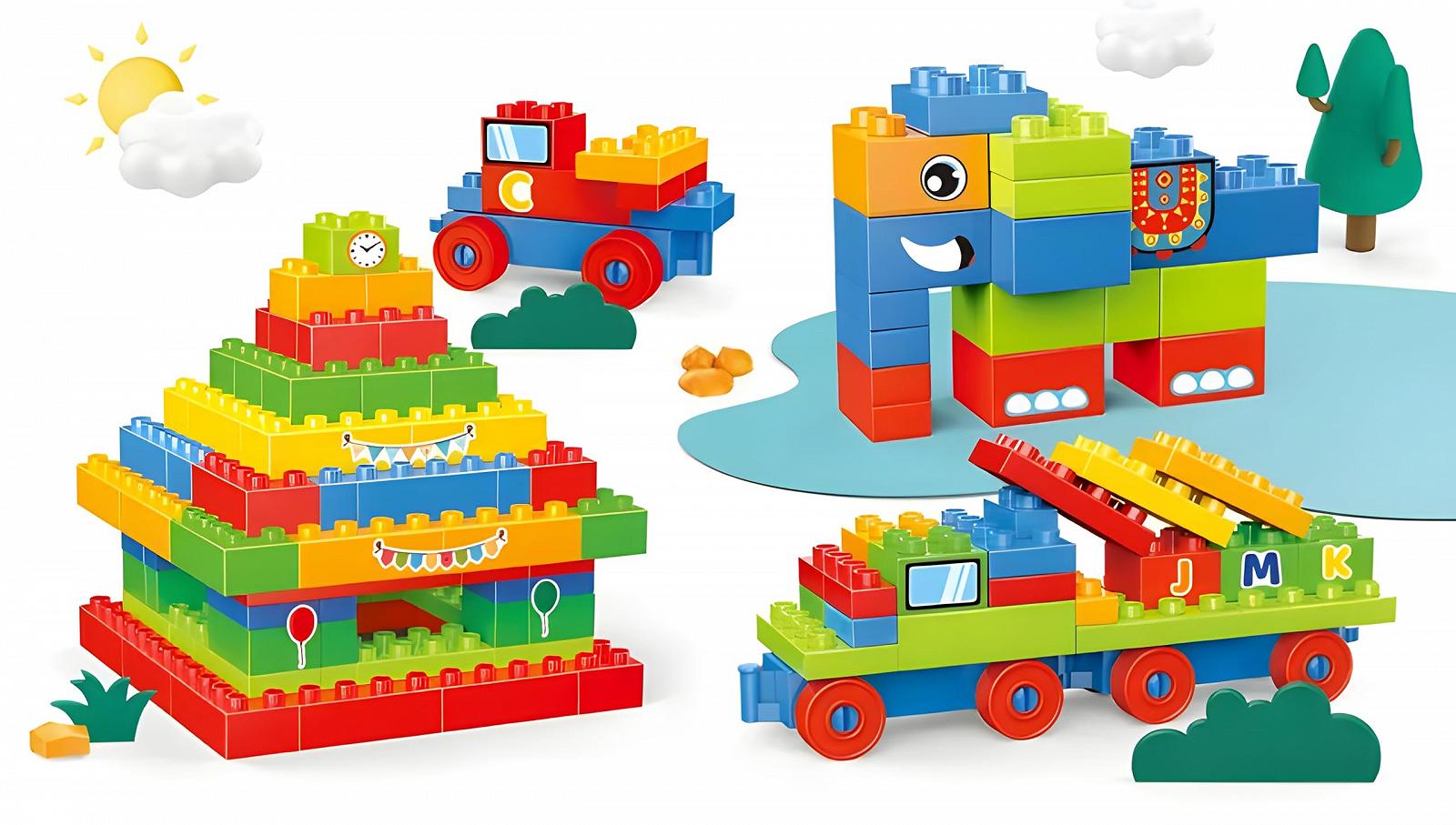 Блоки будівельні Kadii Набір Великий 180 шт від 3 років Сумісний з Duplo Коробка для будівельних блоків, фото №2