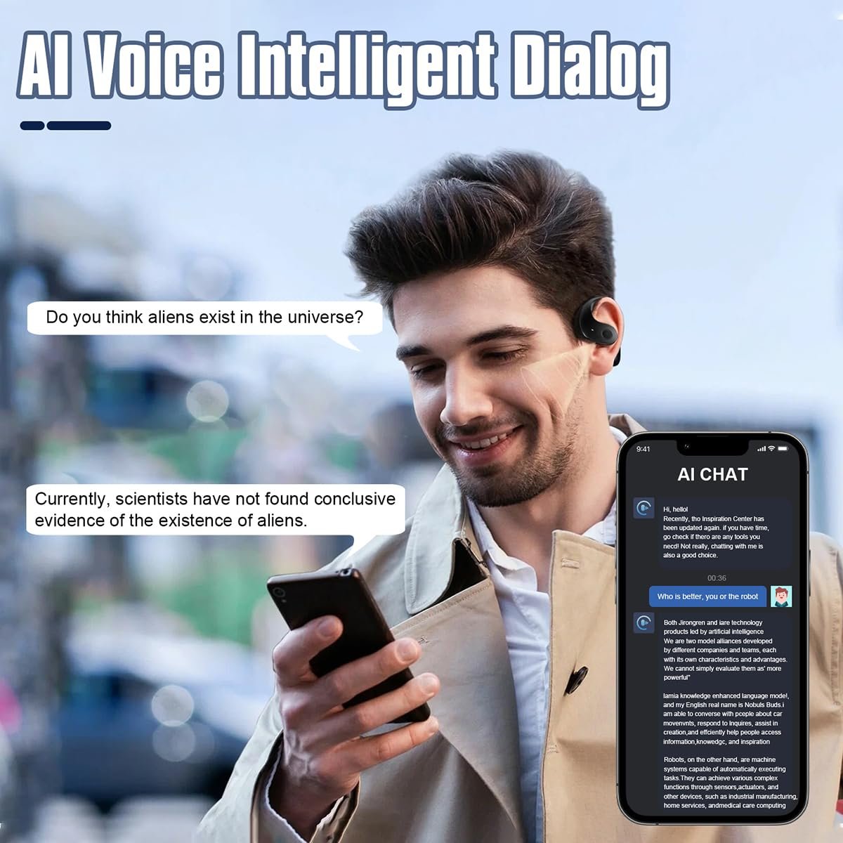 Навушники-перекладачі Smart Language, AI Translate, в реальному часі, бездротовізі стереозвуком, ремінець на липучці для чоловіків, чорний, M, фото №3