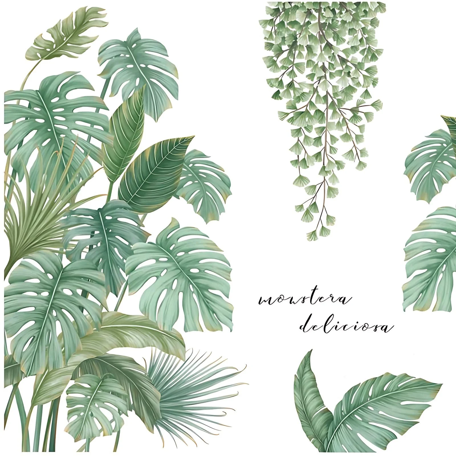 Наклейка на стіну (2 шт.) Plants Tropical Leaves Green Nature Jungle, фото №1