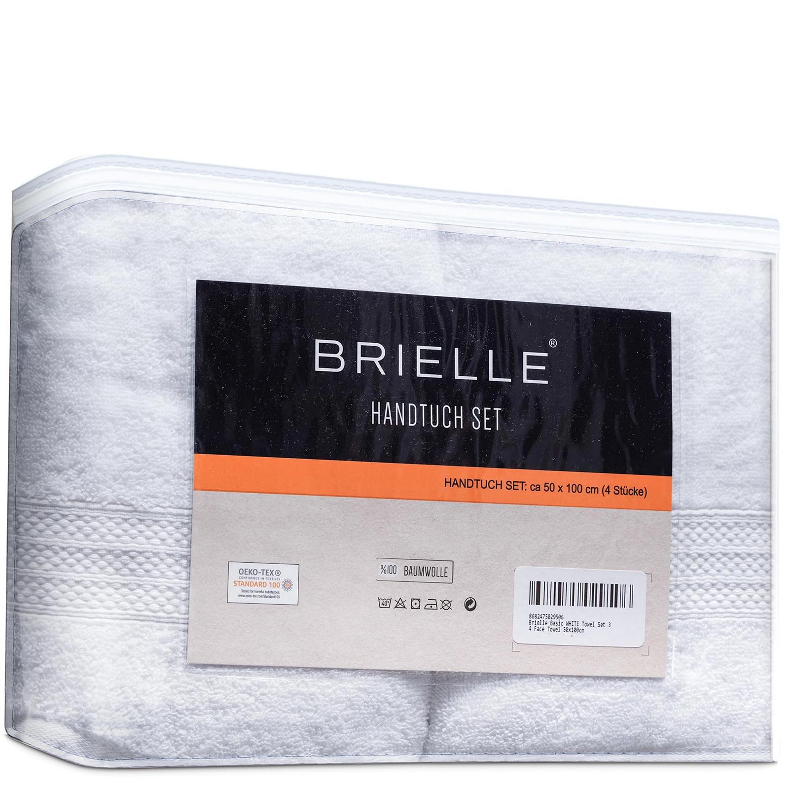 Набір рушників Brielle 100% Cotton 4 рушники для рук 50 x 100 см високопоглинаючі якість готелю та спа білі, фото №6