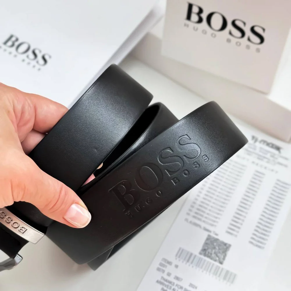 Чоловічий ремінь Boss чорний шкіряний пояс, фото №3 Чоловічий ремінь Boss чорний шкіряний пояс, фото №3