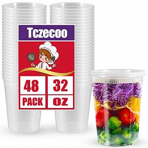 Контейнери для делікатесів Набір 48 шт. 32 oz (950 мл) Багаторазові пластикові з кришками Герметичні Мікрохвильова піч Прозорі - Фото 1