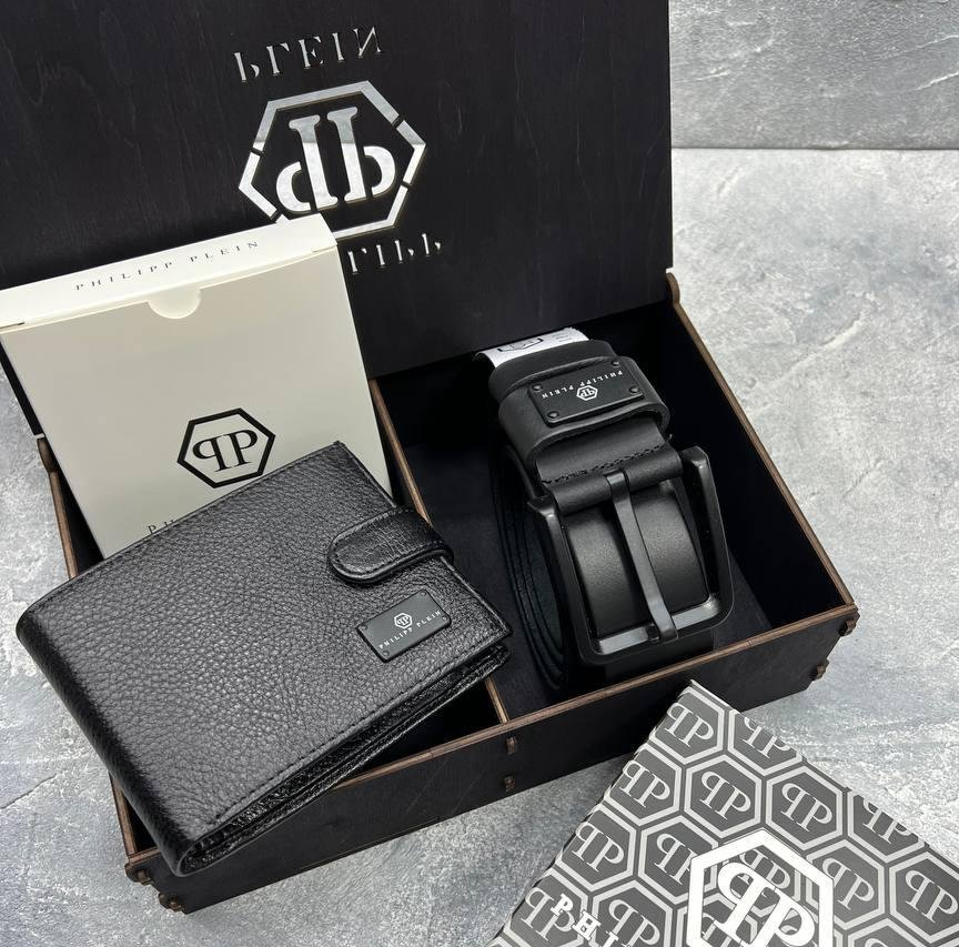 Подарунковий набір Ремінь і Гаманець Philipp Plein в подарунковій коробочці з дерева, фото №1 Подарунковий набір Ремінь і Гаманець Philipp Plein в подарунковій коробочці з дерева, фото №1