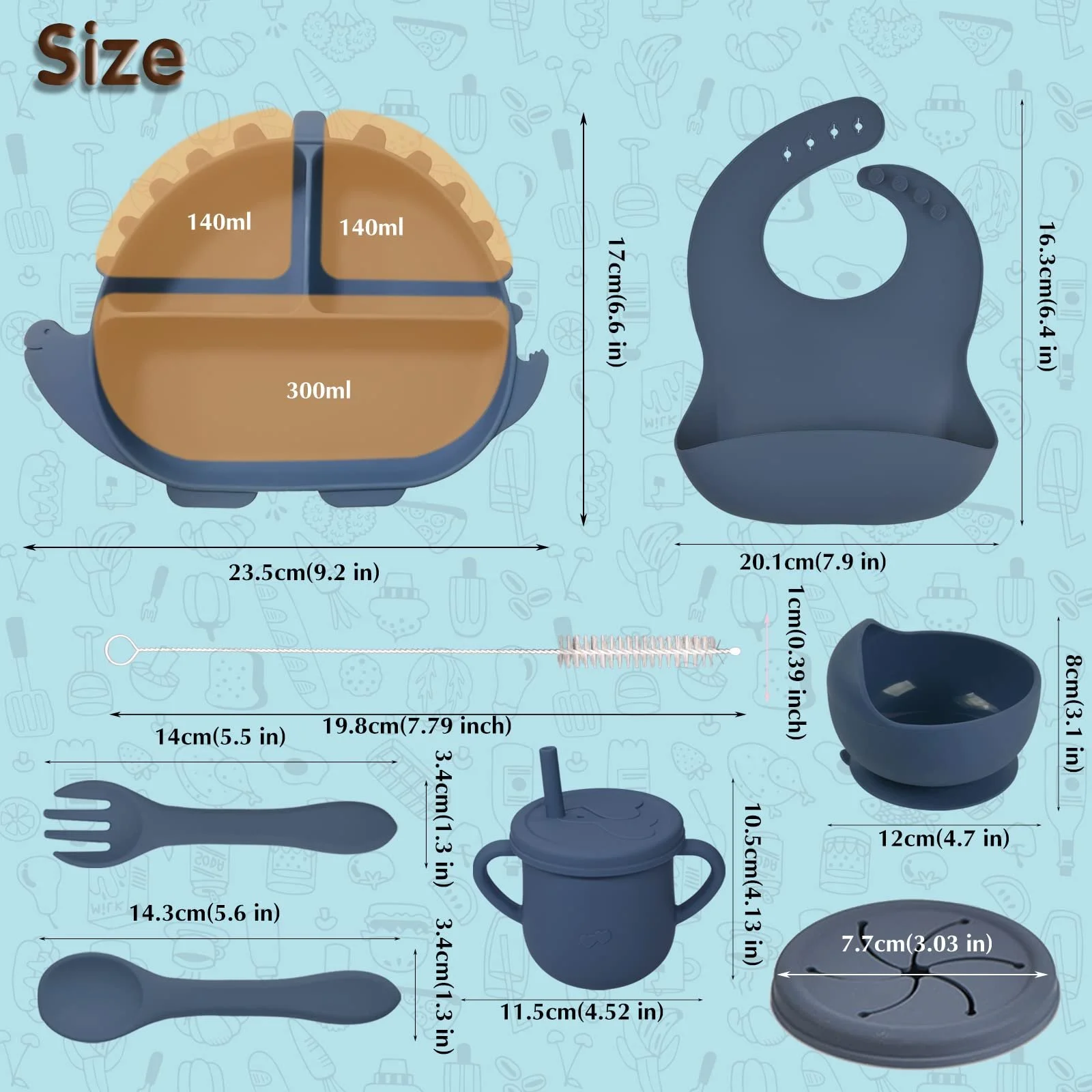 Набір дитячого посуду Delven із присоскою, силіконовий без BPA, 8 предметів, дитяча тарілка з дитячою тарілкою, нагрудником, чашкою для пиття, мискою, дитячою ложкою, виделкою, дитячим столовим приладдям, фото №4 Набір дитячого посуду Delven із присоскою, силіконовий без BPA, 8 предметів, дитяча тарілка з дитячою тарілкою, нагрудником, чашкою для пиття, мискою, дитячою ложкою, виделкою, дитячим столовим приладдям, фото №4