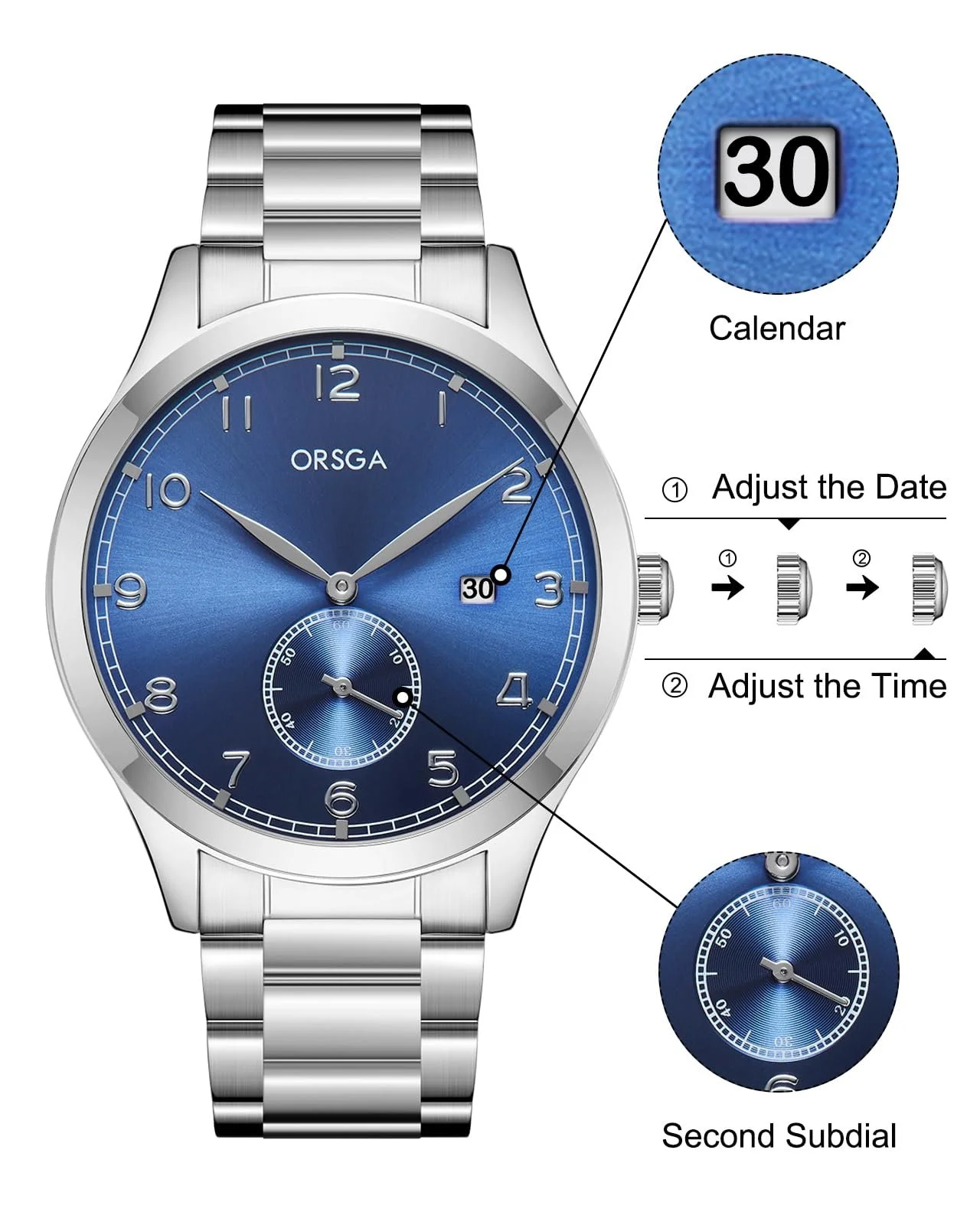 Мужские часы CIVO Аналоговые Кварцевые Модные Большой циферблат День и Дата, фото №6