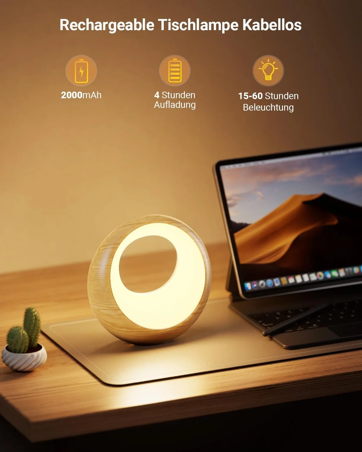 Приліжкова лампа Сенсорна Регульована яскравість Акумуляторна RGB 9 режимів Таймер Функція пам'яті З пультом ДК, фото №4