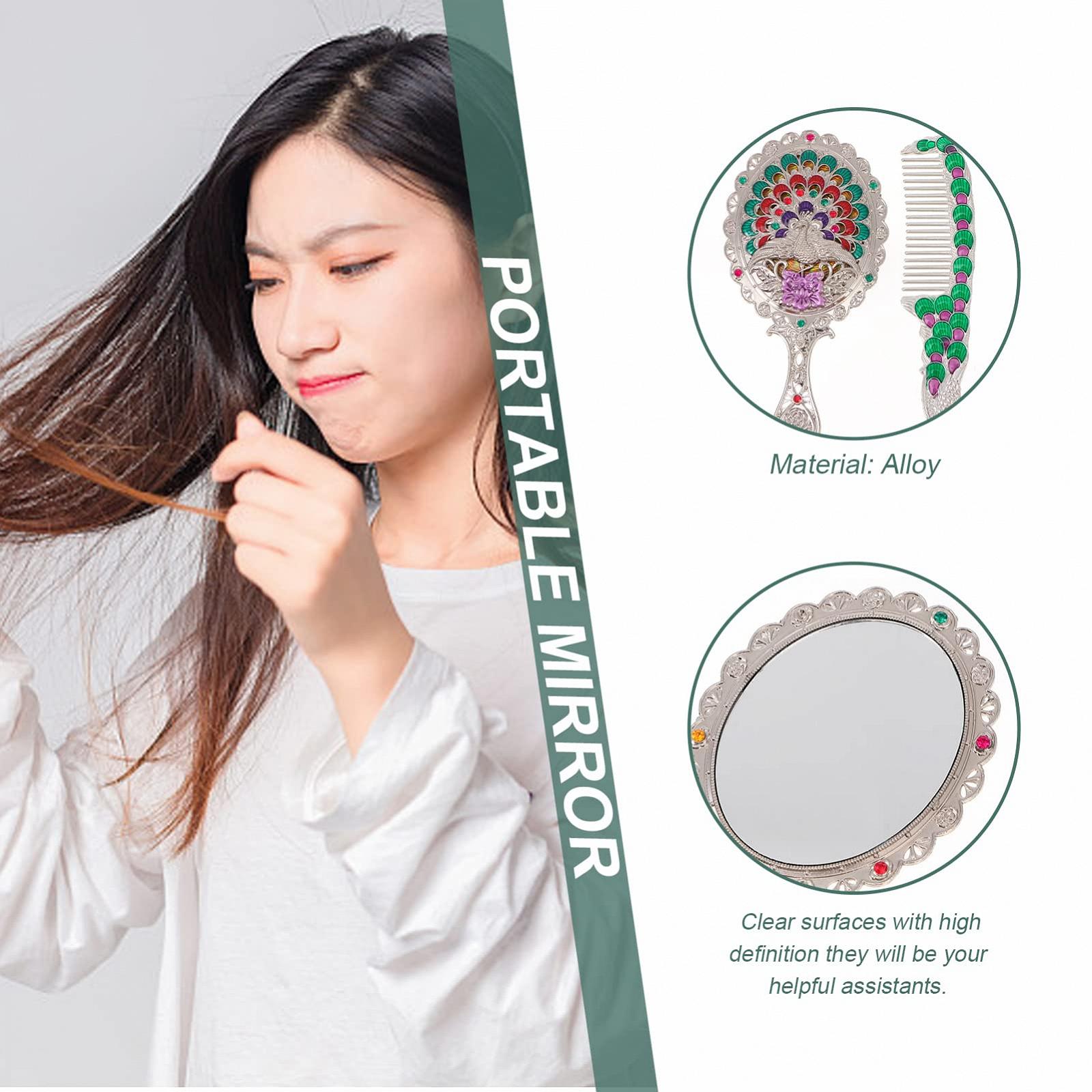 Набор Зеркало Angoily 7 Sets Hand Cosmetic Mirror Styling Hair Brush Gift Combs Makeup Mirror Из сплава Винтажное Мини Зеркало Складное Ретро Зеркало Desk Mirror Set, фото №5