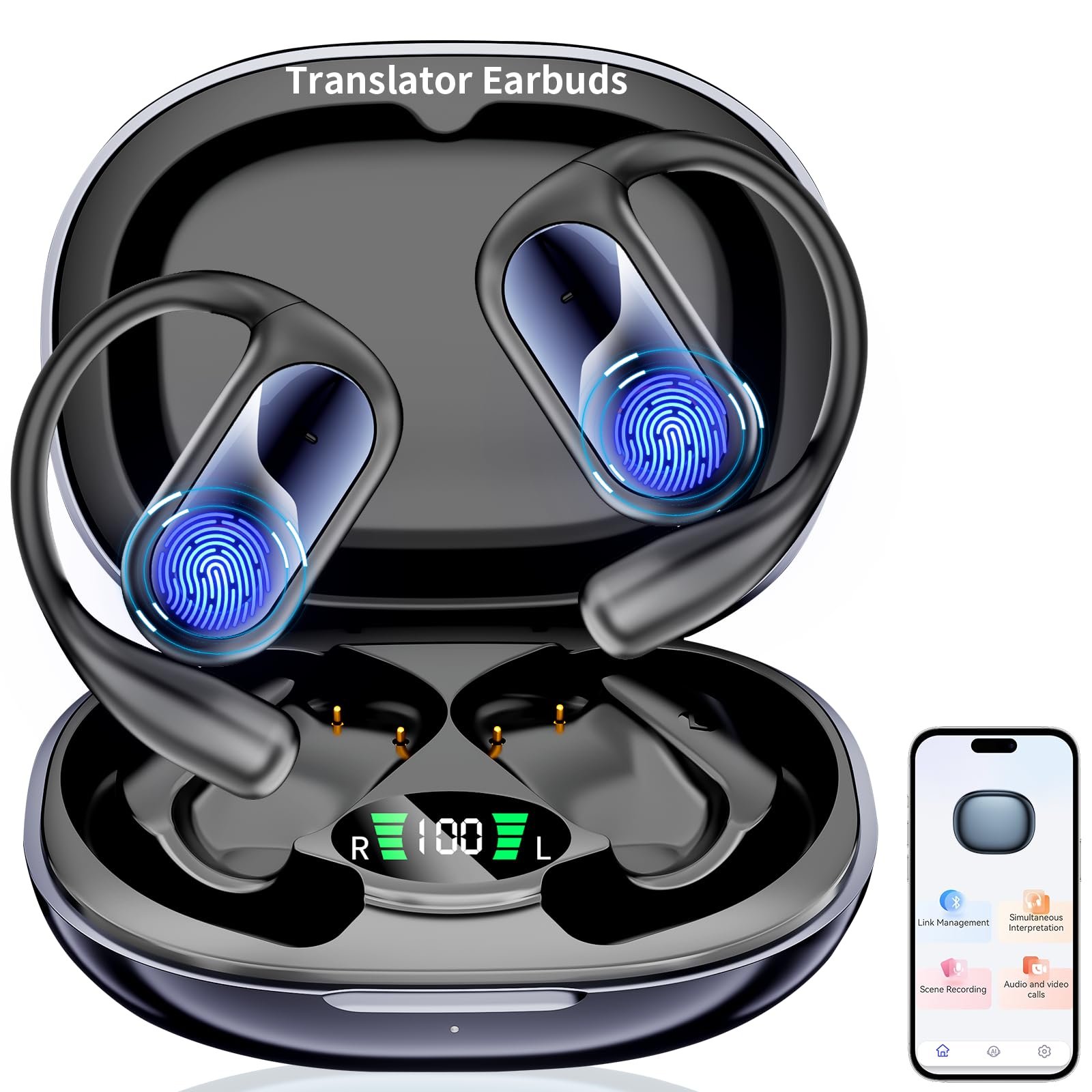 Наушники-переводчики AI, 164 языка, перевод в реальном времени, 560 mAh, Bluetooth 5.3, двунаправленный синхронный перевод для путешествий, обучение, iOS, Android, фото №1